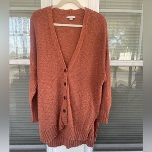 American Eagle Rusty Orange Knit Button Up Long Sleeve Cardigan